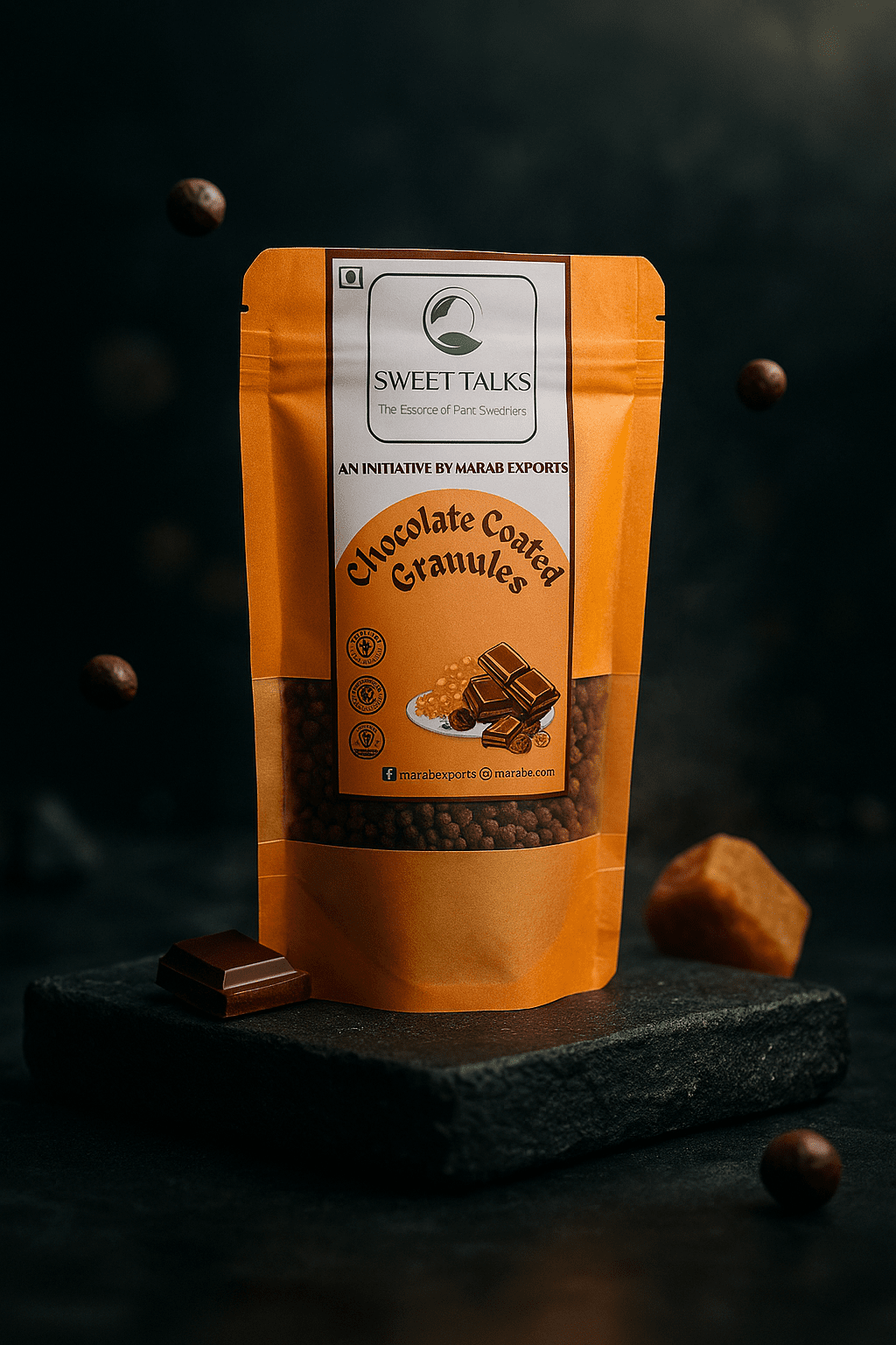 Chocolate Coated Jaggery Granules - Marab Exports I Sweet Talks